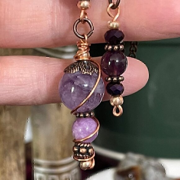 Handcrafted Amethyst Copper Dowsing Pendulum 10 inch By True Healing Source - Picture 2 of 7